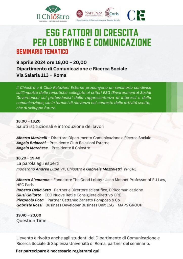 ESG fattori di crescita per lobbying e comunicazione